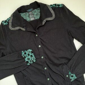 Custo Barcelona Vintage Western Blouse Top Pockets & Green Animal Print Velvet